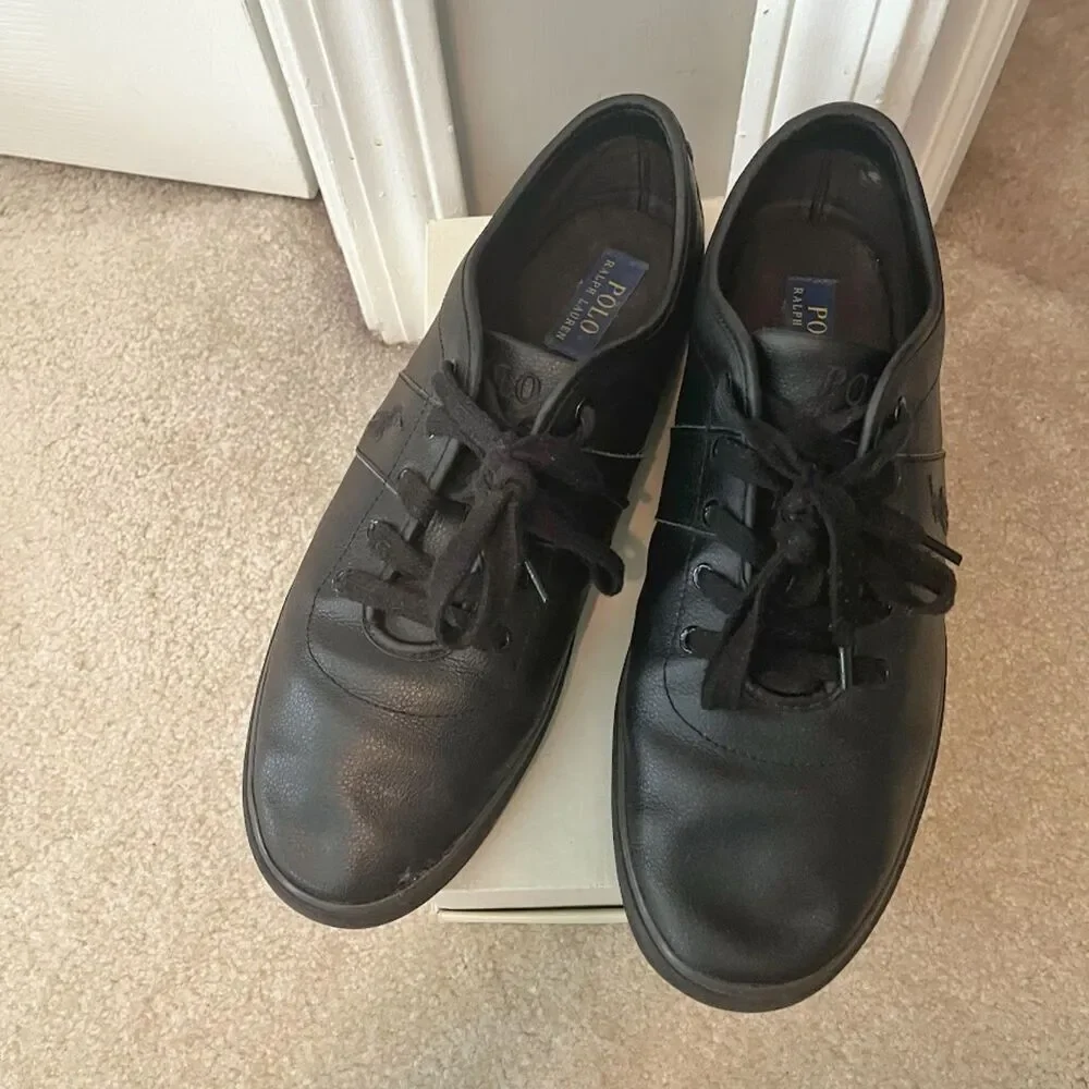 Polo Ralph Lauren Halford Leather Cushioned Lace Up Comfy Walking Sneakers
